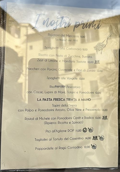 Menu  at Osteria dei Mercanti in Arezzo