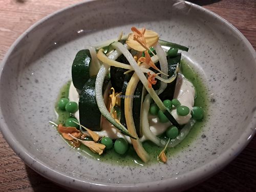 Courgette starter with marigold oil and vegan hollandaise at The Bull & The Firm in Uusimaa