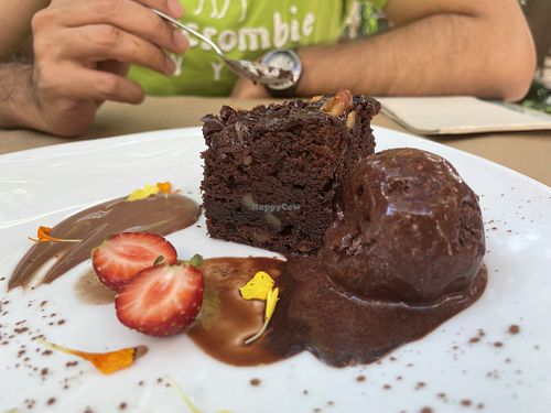 Chocolate avocado brownie with ice cream  at Temple Natura in Mallorca