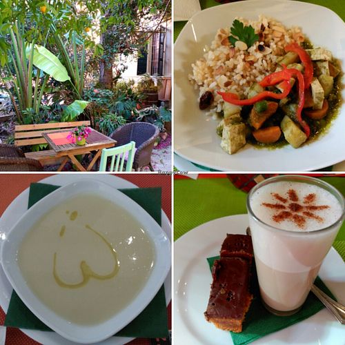 Garden, carrot cake, leek soup and seco peruano at Temple Natura in Mallorca