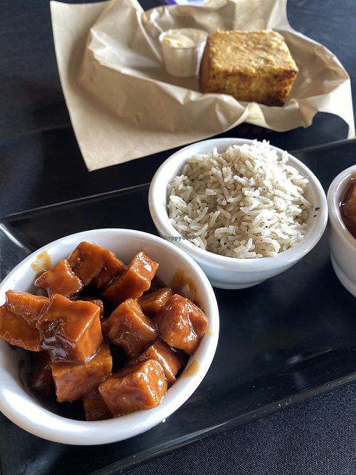 Close-Up of BBQ Tofu and Rice 🍚   at Souley Vegan in Oakland