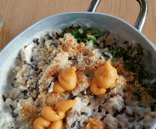 Vegan paella with sweet potato cream, kale, wild rice, mushrooms at Cafe Louise - Ramat Aviv in Tel Aviv