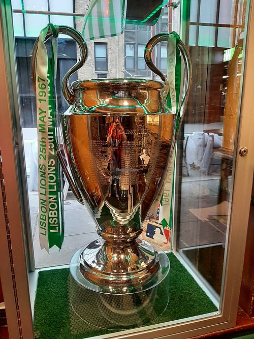 Champions League trophy replica at McHale's Bar & Grill in New York