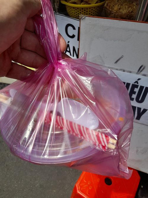 My take away packaging at Quán Chay Kinh Moi in Ho Chi Minh City