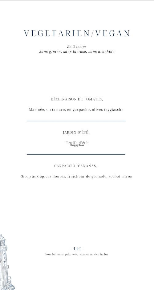 Vegan menu as of July 2025 at Restaurant Le Jardin Délice in Bretagne