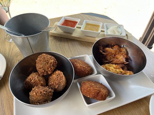 Falafel, croquetas, and pakoras  at Bar Basseri Taberna in Getxo