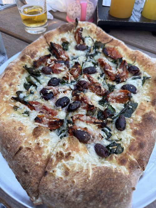 Spinacchi with vegan cheese  at Boss Dog Brewing Co. in Cleveland Heights