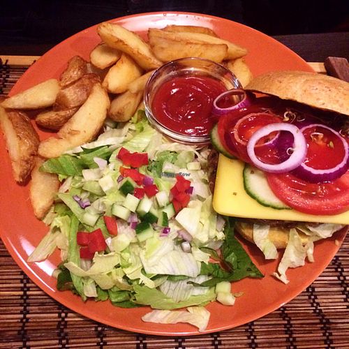 veggie burger  at Kozmosz Vegan Etterem in Budapest