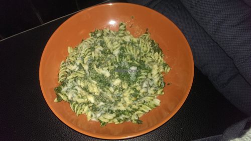 Creamy Spinach Pasta at Kozmosz Vegan Etterem in Budapest