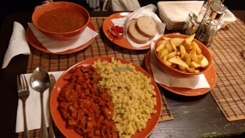 Hearty Hungarian grub  at Kozmosz Vegan Etterem in Budapest
