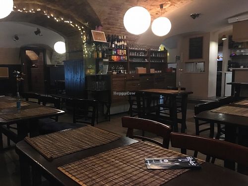 Main eating area at Kozmosz Vegan Etterem in Budapest