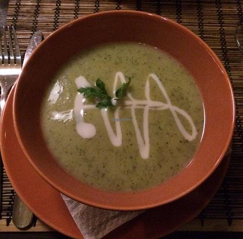 zucchini soup at Kozmosz Vegan Etterem in Budapest