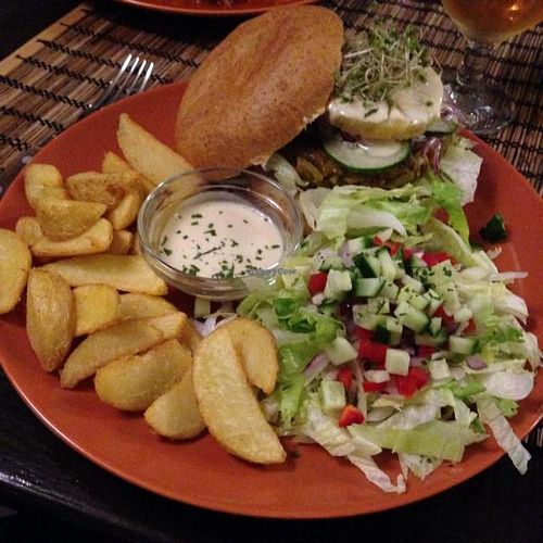 Hawaii burger  at Kozmosz Vegan Etterem in Budapest