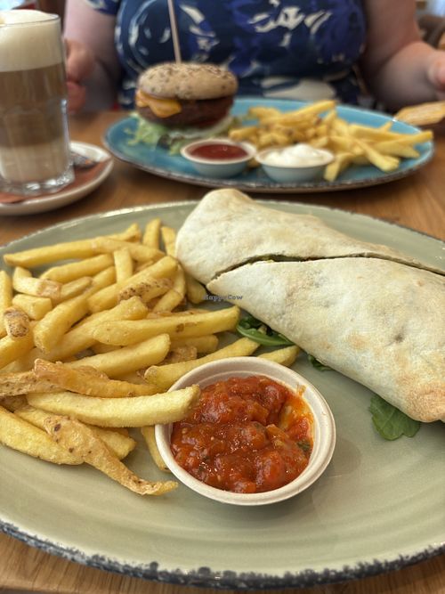 Falafel Wrap, Burger und Pommes  at Cafe & Bar Celona Wolfsburg in Wolfsburg