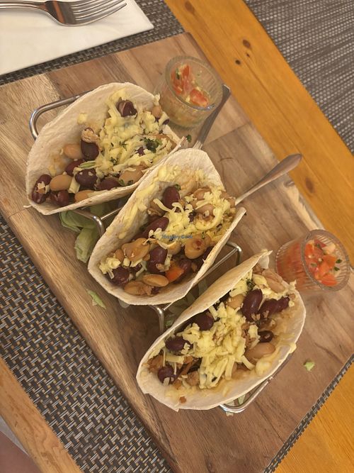Soya mince soft shell tacos   at Los Burritos  in Boston