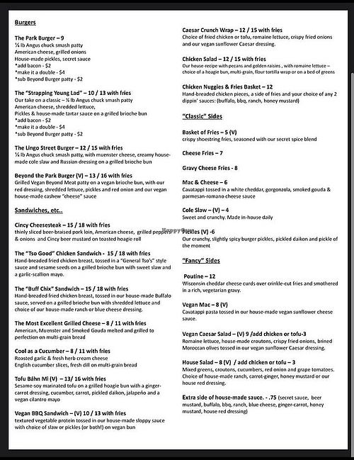 Menu at The Park Diner - Northside in Cincinnati