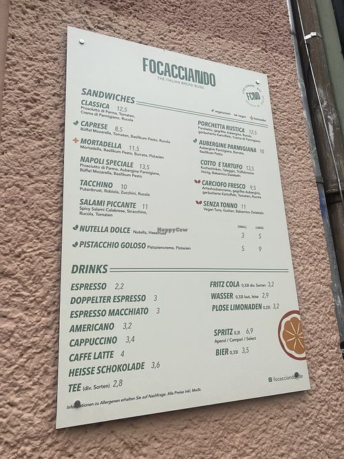 Menu  at Focacciando in Berlin