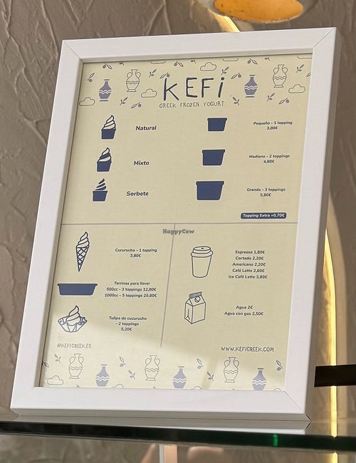 Menu at Kefi Greek Frozen Yogurt in Valencia