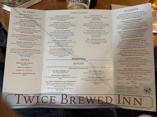 Menu  at Twice Brewed Inn in England