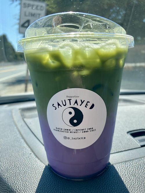 Ube Matcha Latte with oat milk - delicious!!  at Sautayed in California