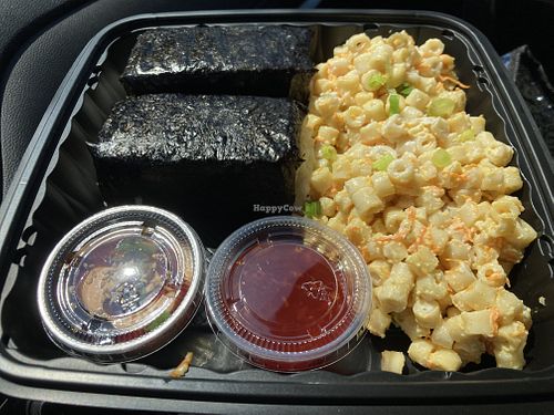 Tofu Musubi, Hawaiian mac, and dipping sauces 😋   at Sautayed in California