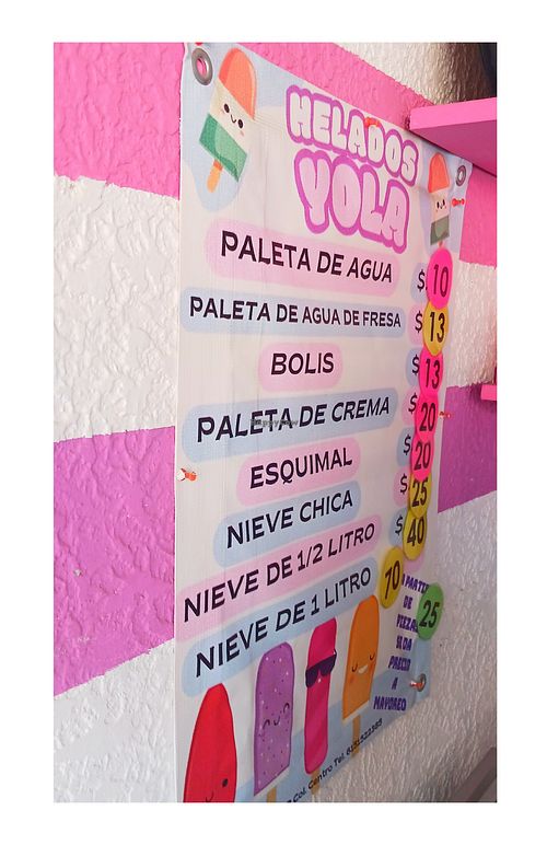 Price listing at HELADOS YOLA in Baja California Sur
