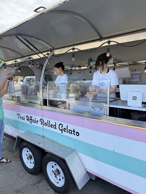 Small truck serving gelato with vegan options  at Thai Affair Rolled Gelato in Vancouver
