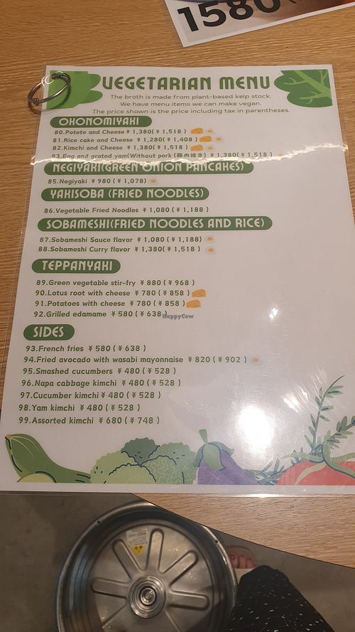 Vegetarian menu at Asakusa Monja Shiraiwa Kamakura  in Kanagawa