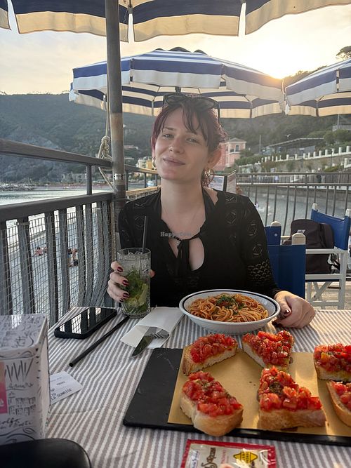 Bruschetta and spaghetti arrabiatta   at Nuovo Eden Bar & Gelateria in Liguria