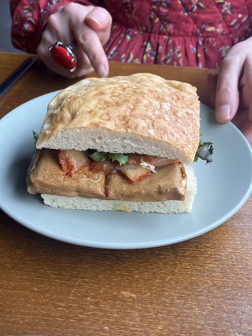 Foccacia baked in store - with tofu steaks, kimchi and guacamole   at The Sheffield Bolthole in Sheffield