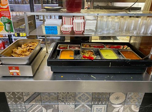 Free, unlimited chips and veggies bar at Taqueria la Mordida in Pacifica