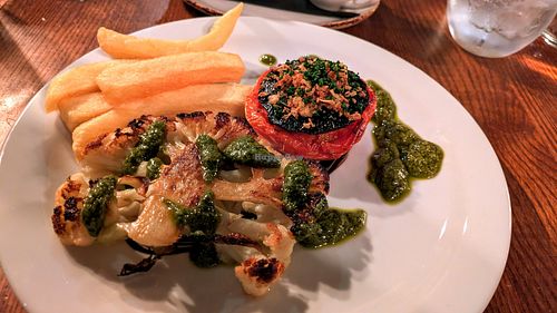 Cauliflower steak at The Royal Oak Riley Green in Preston