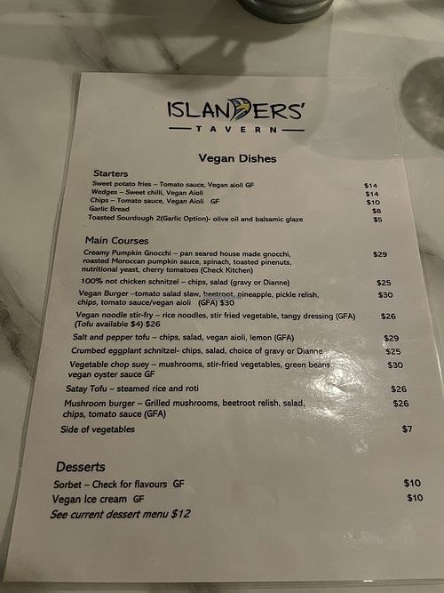 Separate vegan menu available upon asking  at Islanders' Tavern in Goolwa