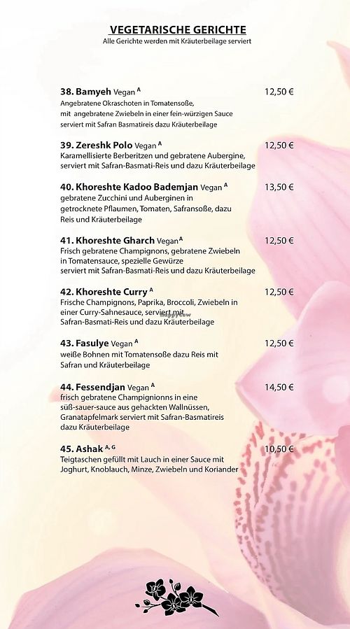 Speisekarte  at Orkide in Berlin