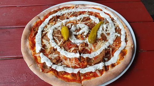 Vegan kebab pizza at Sannegårdens Pizzeria Vågmästarplatsen in Västra Götalands Län