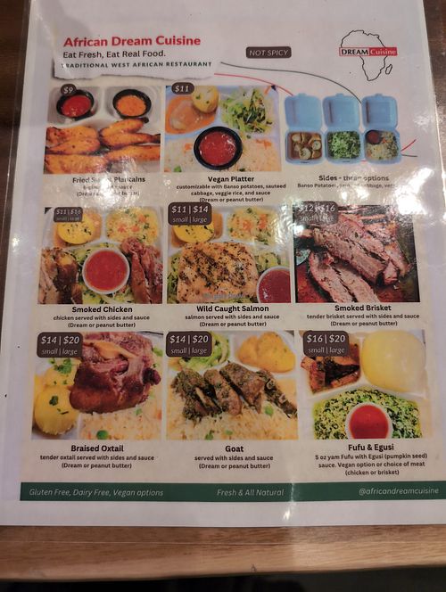 Menu at African Dream Cuisine in Lenexa