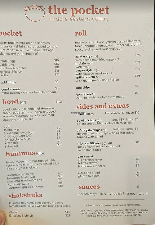 Menu at The Pocket - Middle Eastern Eatery in Highett
