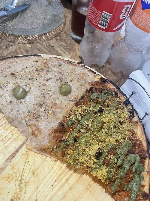 Flavors: Muuzanut (top) and Bolonia (bottom)  at Pizza Vegana Belgrano / Núñez  in Buenos Aires