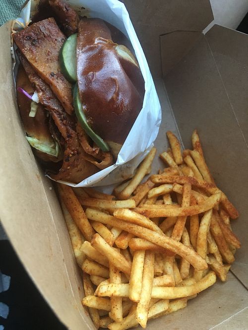 BBQ Burger + seasoned fries, to go at Native Foods - Point Loma in San Diego
