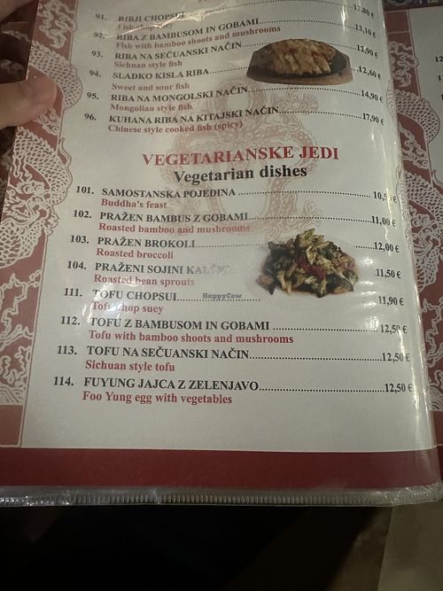 Veg menu  at Chinese restaurant Cesarsko mesto in Ljubljana