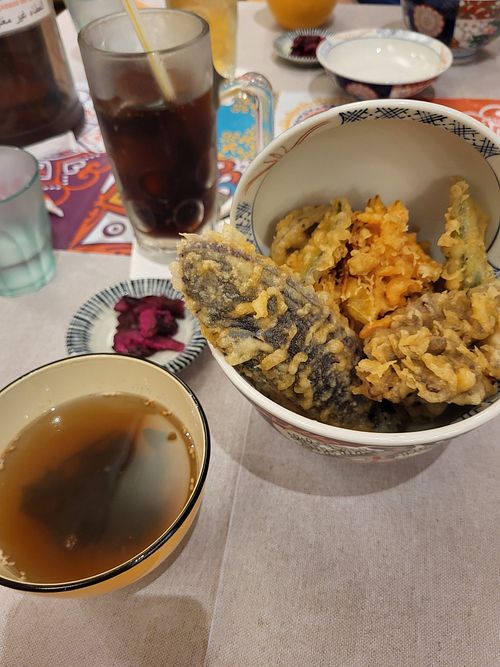 Vegan vegetable tempura at Habibi Kodokan in Tokyo