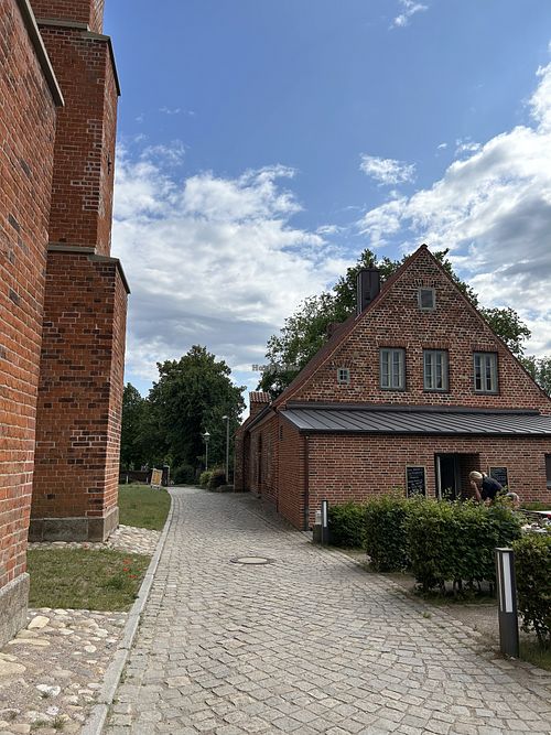 The cafe is in a very old building next to the Dom in Ratzeburg  at Cafe Bischofsherberge in Ratzeburg