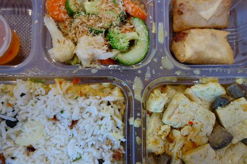 Vegan lunch box - Indonesian style. at Veggiesaurus in The Hague
