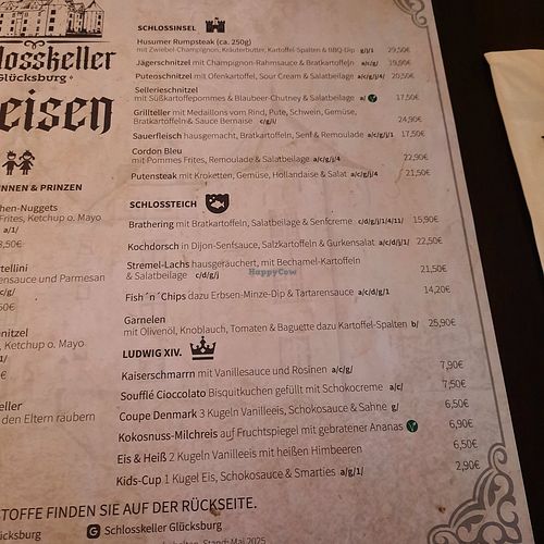 Menu at Schlosskeller Glücksburg in Schleswig-holstein