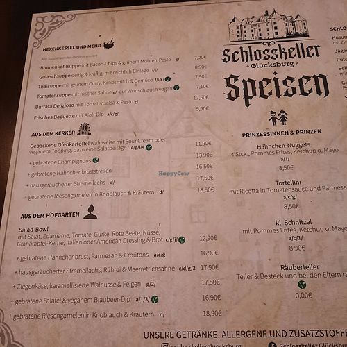 Menu at Schlosskeller Glücksburg in Schleswig-holstein
