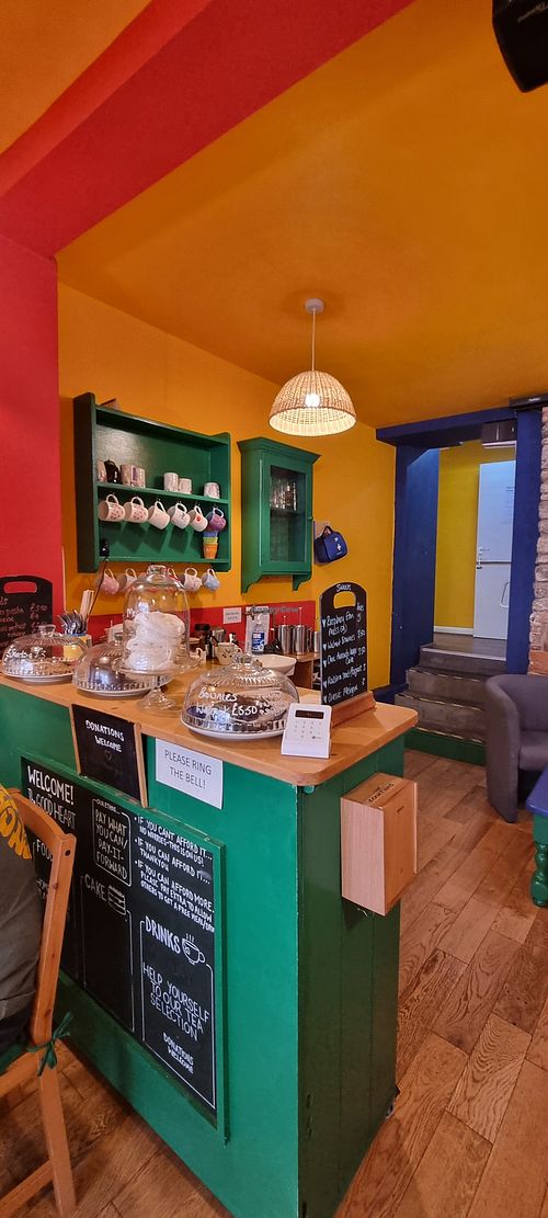 Inside café at The Kindness Kitchen at The Good Heart in Frome