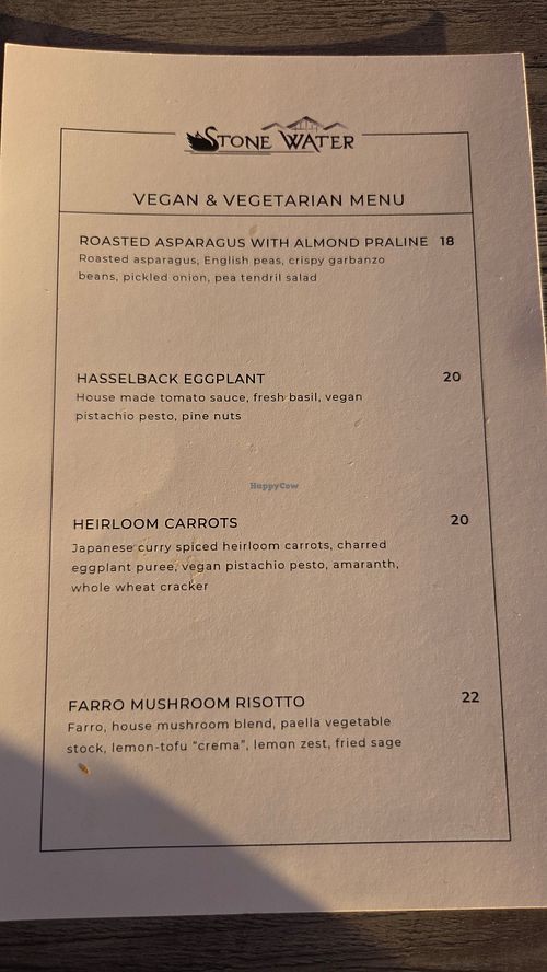 Menu as of July 2025. at Stone Water at 3 Peaks Marina in Jefferson