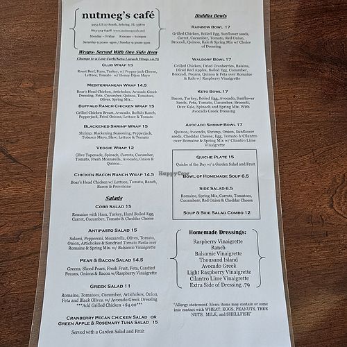 Main menu page 1 at Nutmeg's Cafe in Sebring