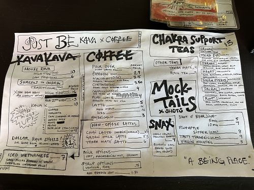 menu july 2025  at Just Be Kava x Coffee  in Asheville