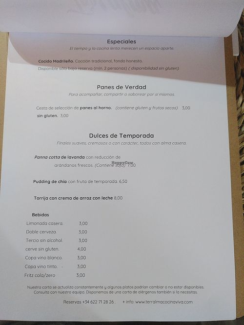 Carta 2 at Terralma Cocina Viva in Madrid